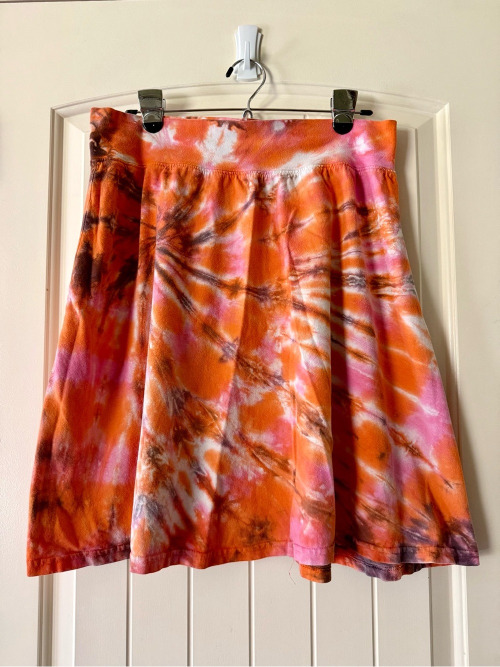 Home Upcycled Tie-Dye Orange Pink A-Line Skirt XL 100%Cotton